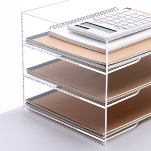 A4桌面横向文件收纳架透明亚克力文件柜文件筐书桌文件夹多层文件