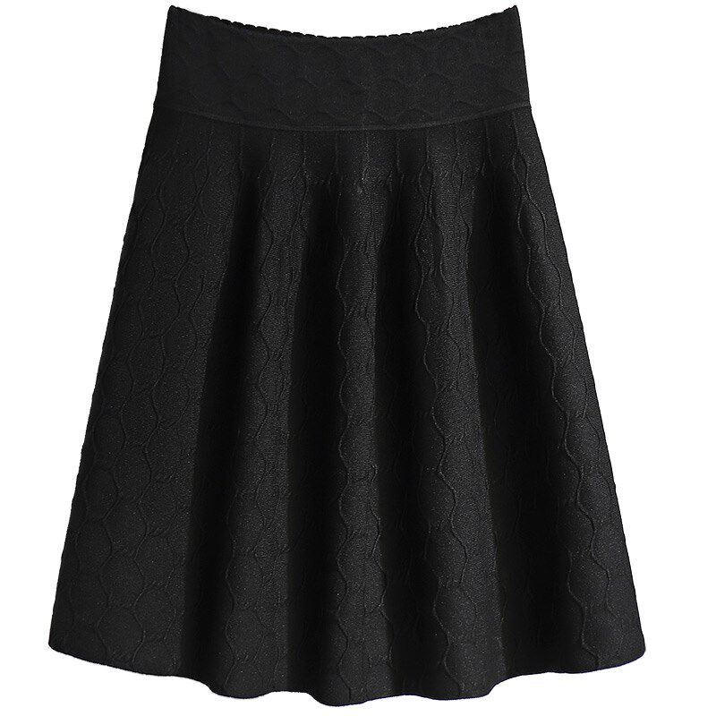 针织短裙a字半身裙女士秋冬高腰提花蓬蓬裙半截2024新款黑色短款