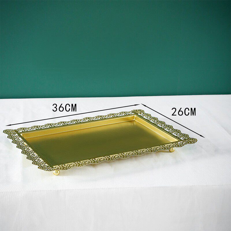 蕾丝边长方形托盘架欧式蛋糕盘铁艺方盘糕点盘子点心展示盘饼干盘