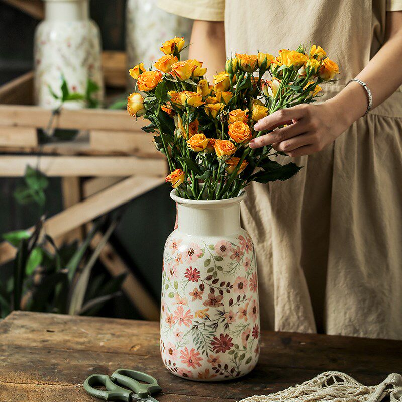 大陶瓷花瓶摆件客厅插花侘寂田园风富贵竹百合创意高级感高端大气