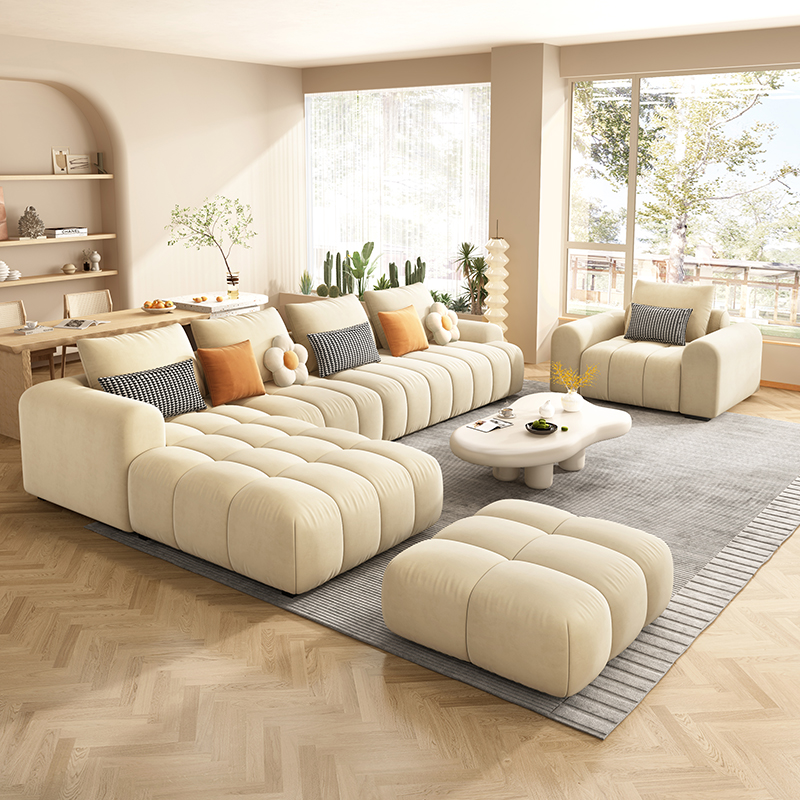 意式极简奶油风格法式乳胶科技布直排客厅高回弹小户型布艺沙发