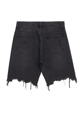 IDLT 毛边黑色牛仔短裤 夏季新款 黑色牛仔五分裤子中裤 水洗简约