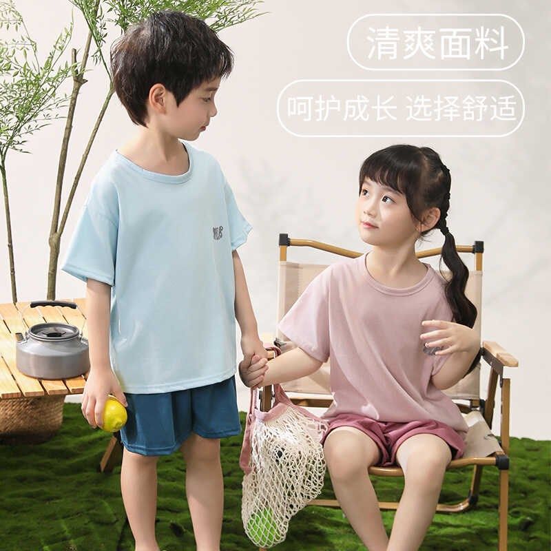 儿童冰感棉睡衣男童夏季薄款女童家居服套装中大童短袖短裤空调服,童装/婴儿装/亲子装,家居服套装,淘宝优惠券,粉丝福利购,淘宝优惠卷