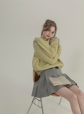 三十三【学院station】灰色百褶短裙女夏季新款宽松高腰a字半身裙