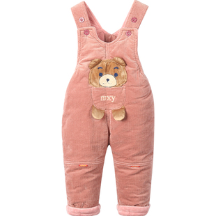 子特厚女宝宝绒裤 婴儿背带棉裤 冬加绒加厚外穿开档儿童夹棉保暖裤