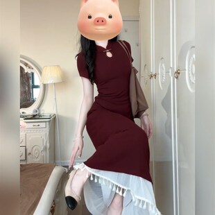 国风日常改良旗袍连衣裙女夏季 胖mm新中式 红色敬酒服 欣争艳 XZY