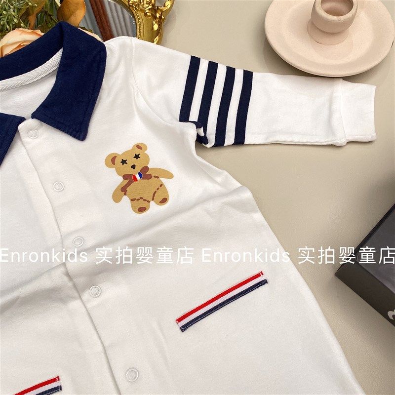 婴儿秋季连体衣男宝宝绅士翻领纯棉爬服春款可爱网红新生儿外出服