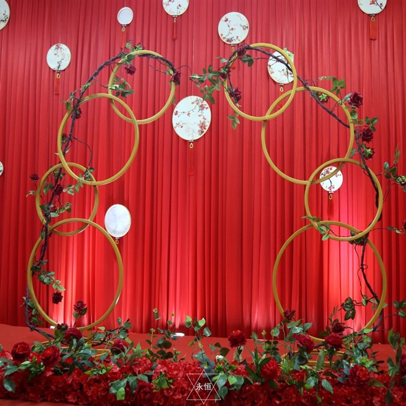 新款婚庆道具铁艺路引花架背景圆环路引婚礼装饰花艺摆件