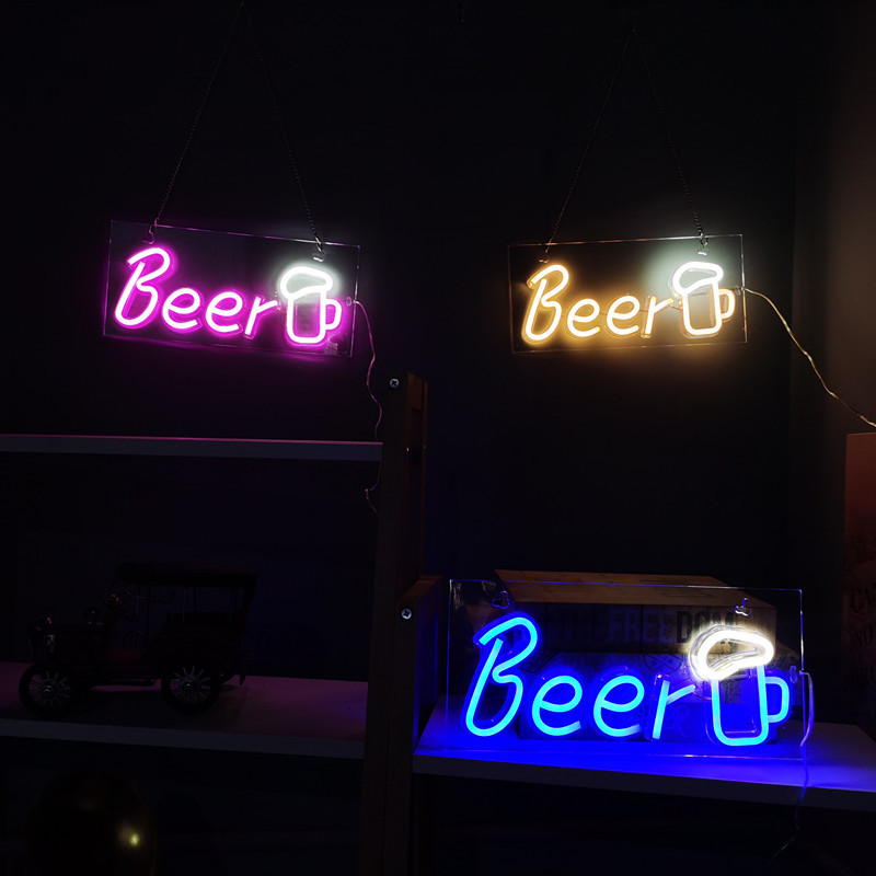 酒吧啤酒气氛灯压克力背板摆件发光字霓虹彩灯造型装饰挂灯吧台