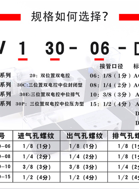 三位五通双线圈电磁阀4V230C-08 AC220V/130-06/330P-10/430E-15