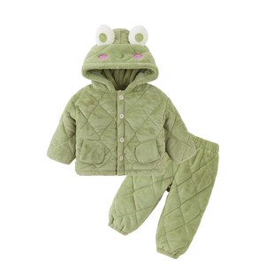 宝宝家居服套装冬季男童睡衣加厚两件套女童加绒外套睡裤儿童冬装