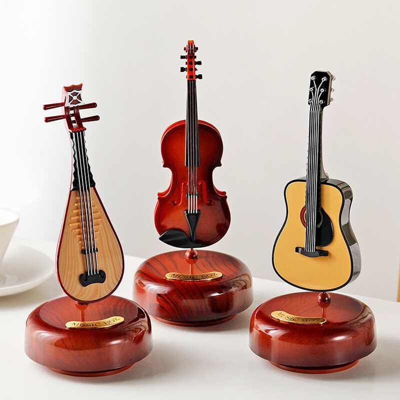 小提琴音乐盒发条式旋转八音盒乐器创意装饰摆件古典文艺生日礼物