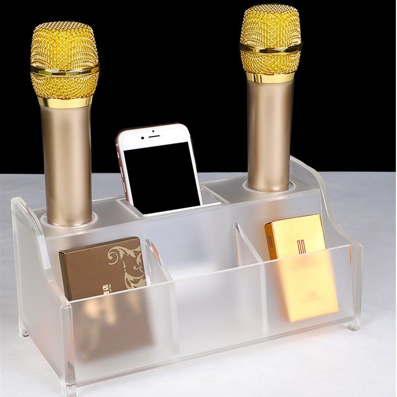 亚克力话筒架无线KTV麦克风话筒架子金色支架收纳盒桌面唛架包邮