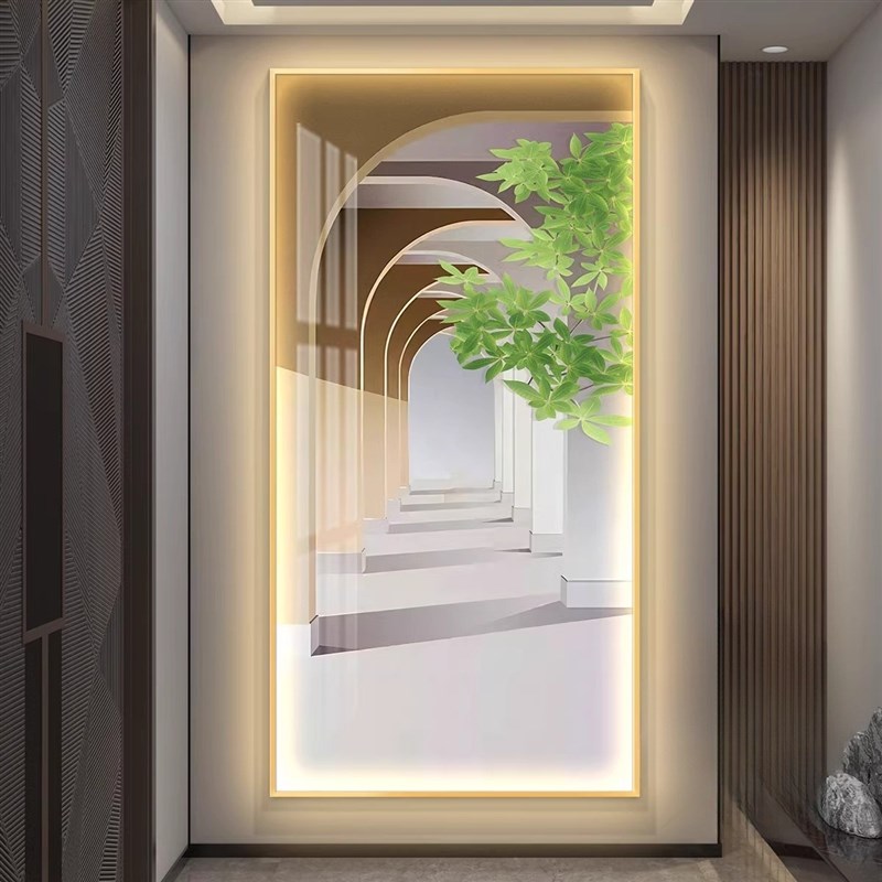 轻奢玄关LED灯装饰画高级感走廊过道壁灯空间延伸入户正对门挂画
