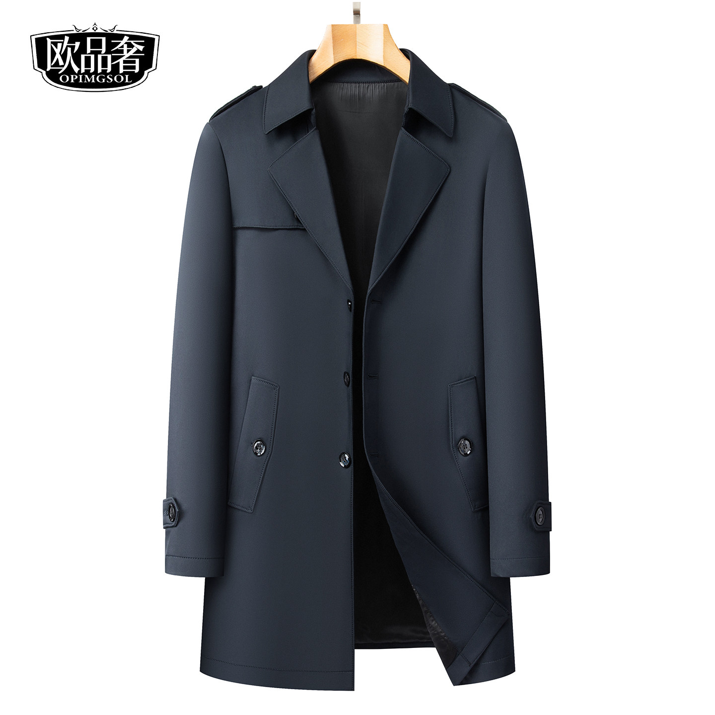 时尚休闲风衣男士中长款西装领品质男装加大码春秋新款高档外套