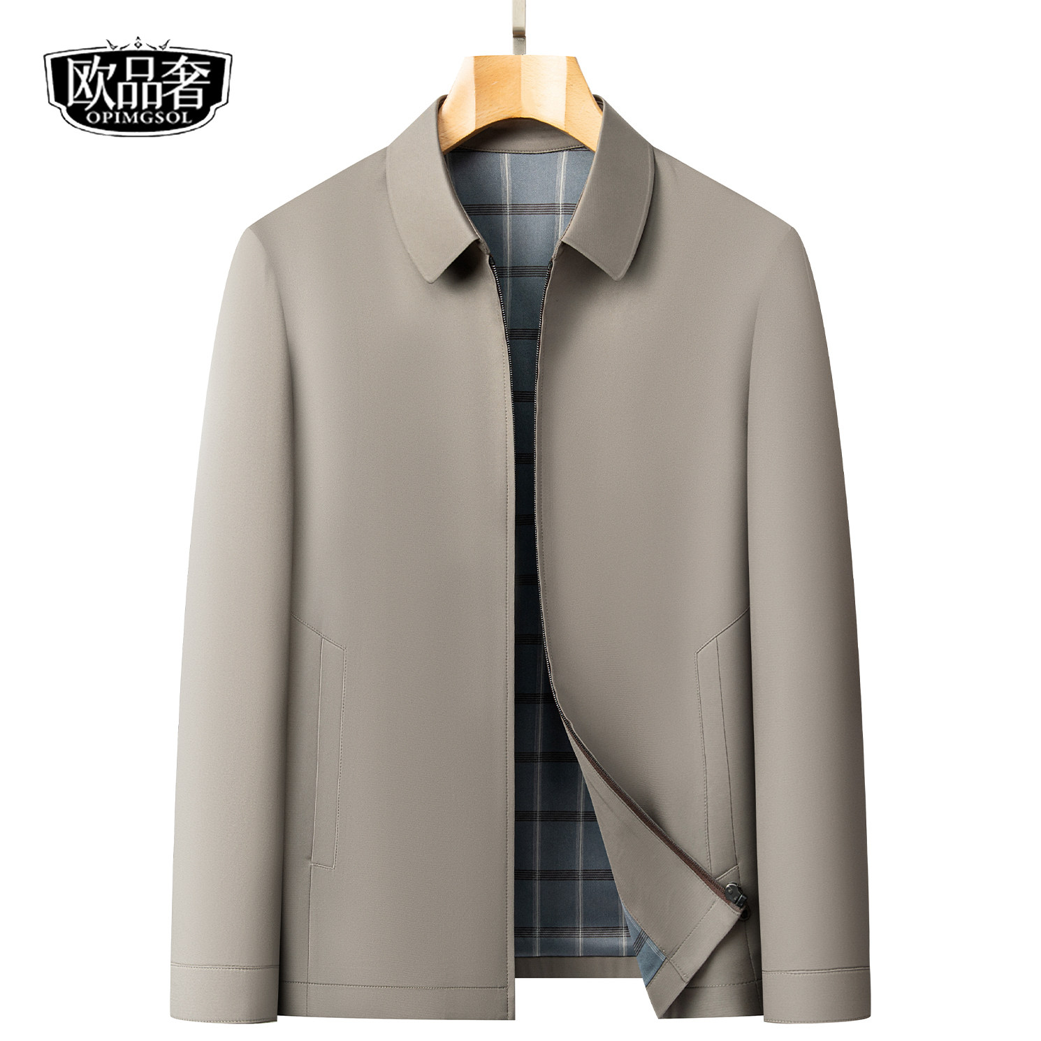 高端男装外套常规翻领拉链通勤经典2025秋冬新款商务休闲夹克男士