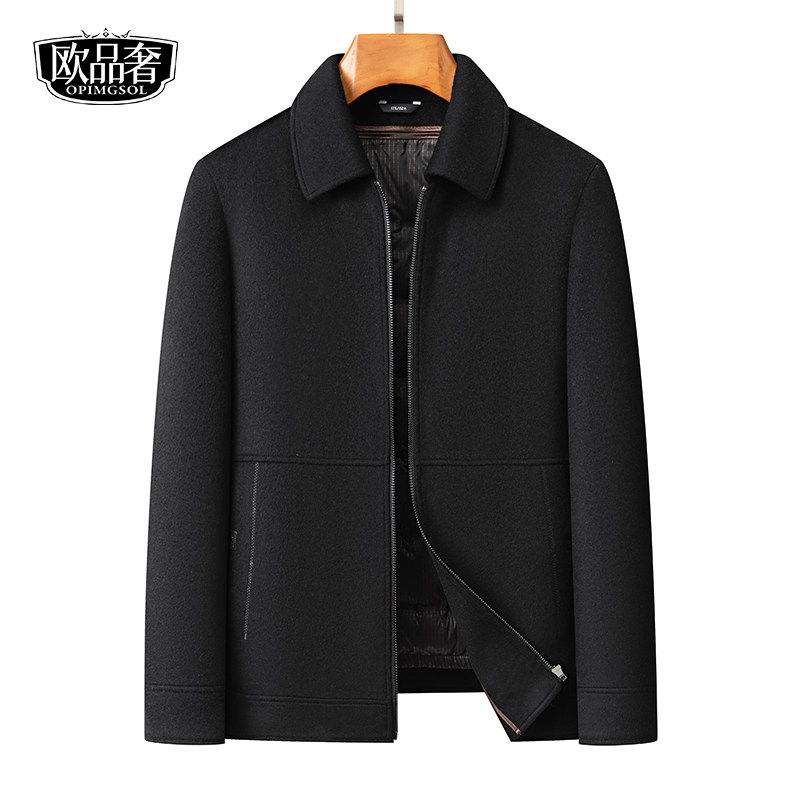 羊毛呢子大衣男士外套短款翻领羽绒服内胆夹克冬季新款高档双面呢