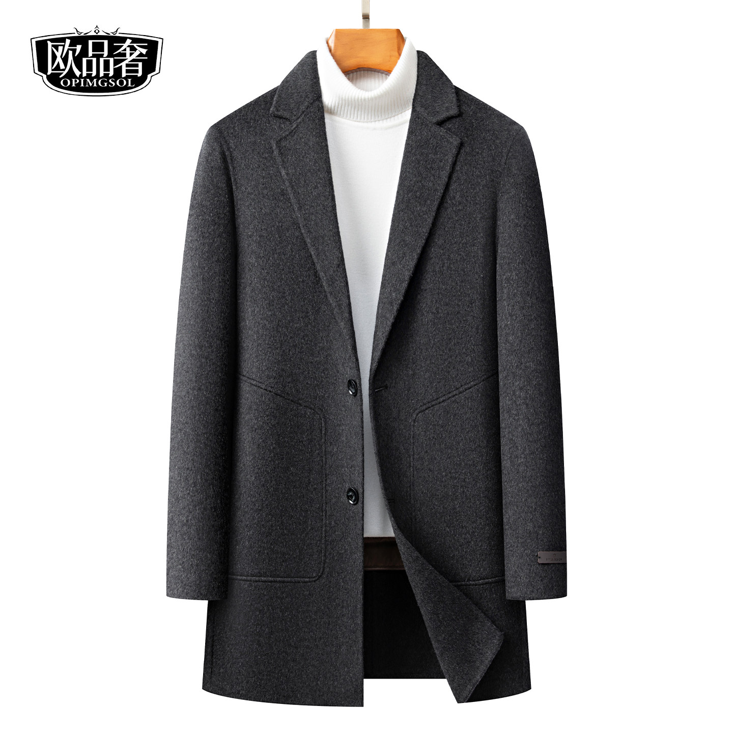羊毛呢大衣男士中长款西装领羽绒服内胆可脱卸新款冬季外套双面呢