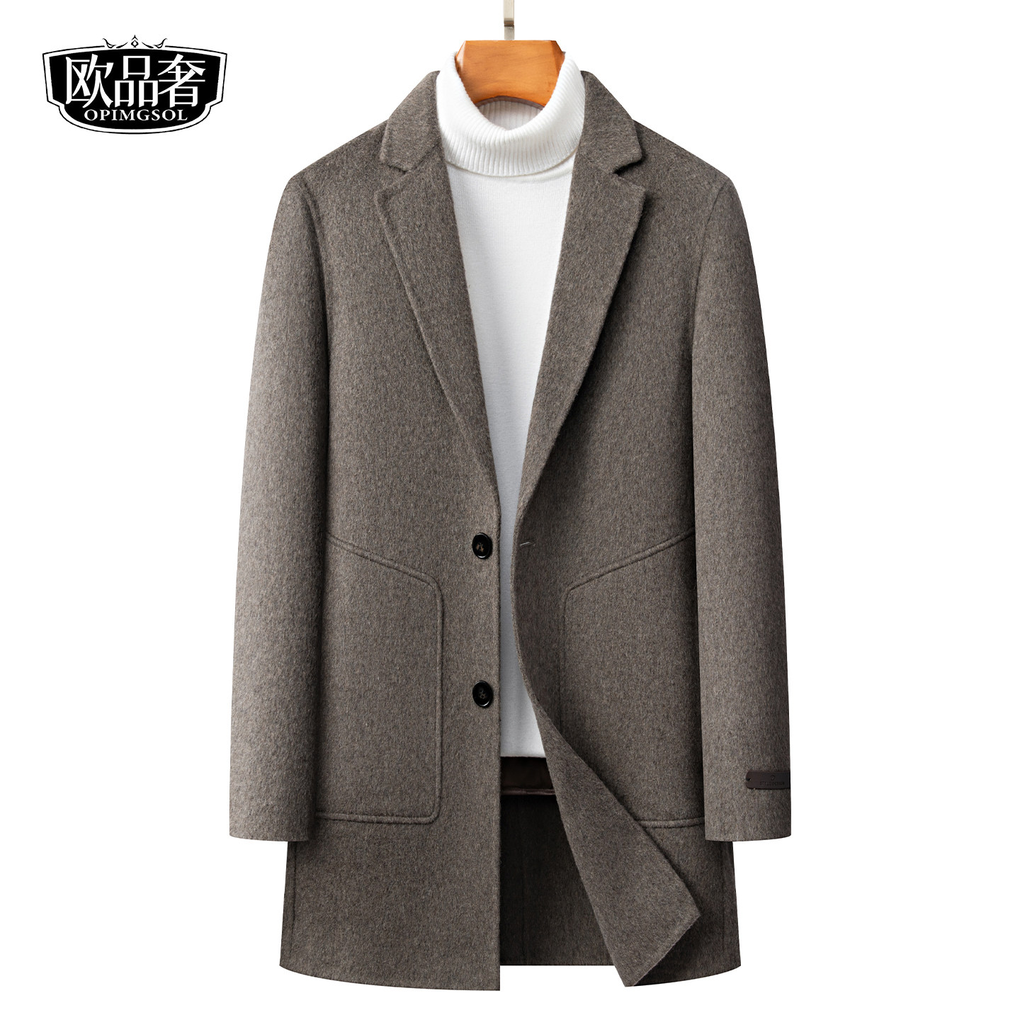 羊毛呢大衣男士中长款西服领羽绒服内胆可脱卸外套新款冬季双面呢