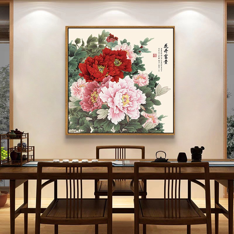 花开富贵客厅装饰画牡丹花挂画玄关背景墙壁画中式餐厅牡丹图国画