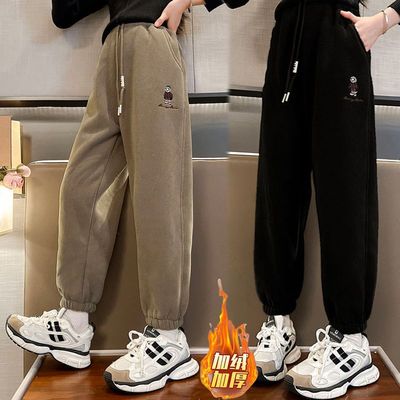 新款女大童冬季加厚一体绒裤子