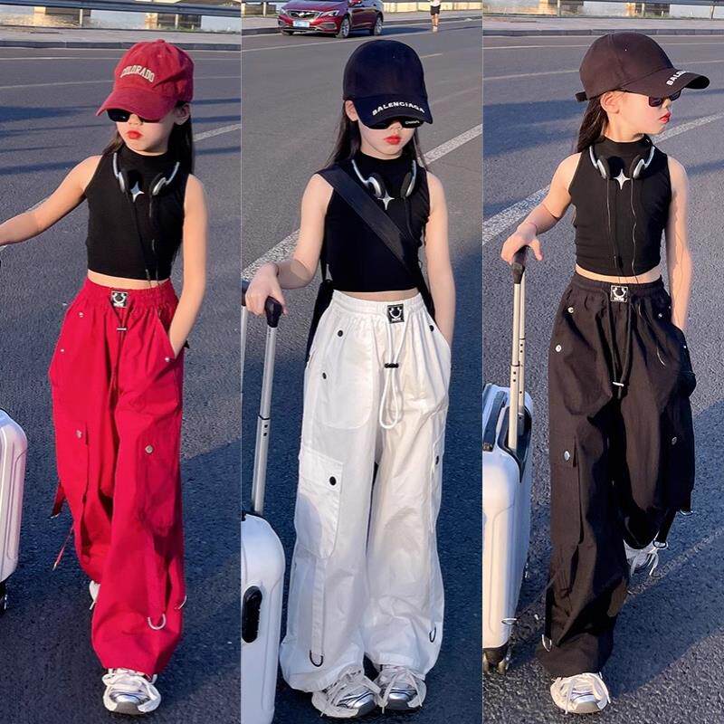 女童工装裤潮酷穿搭白色美式休闲裤爵士舞洋气夏款儿童夏季裤子