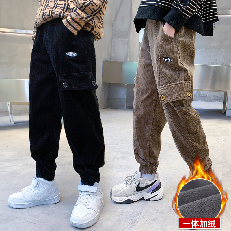 男童灯芯绒裤韩版儿童春秋裤子2025新款冬装中大童一体绒休闲长裤