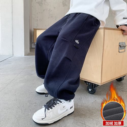 男孩冬季针织儿童束脚一体加绒裤