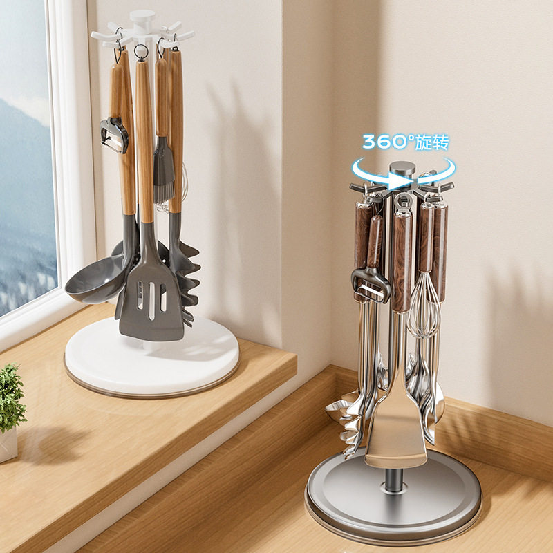厨房旋转锅铲置物架多功能