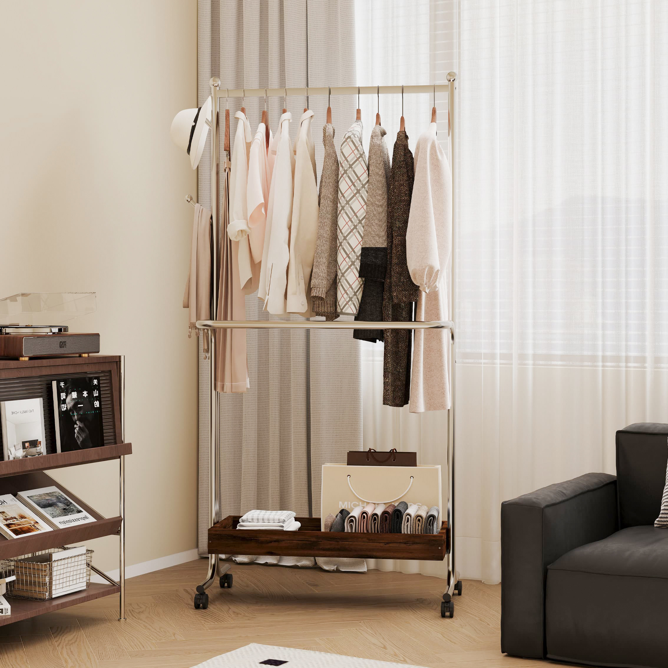 中古风落地卧室衣帽架