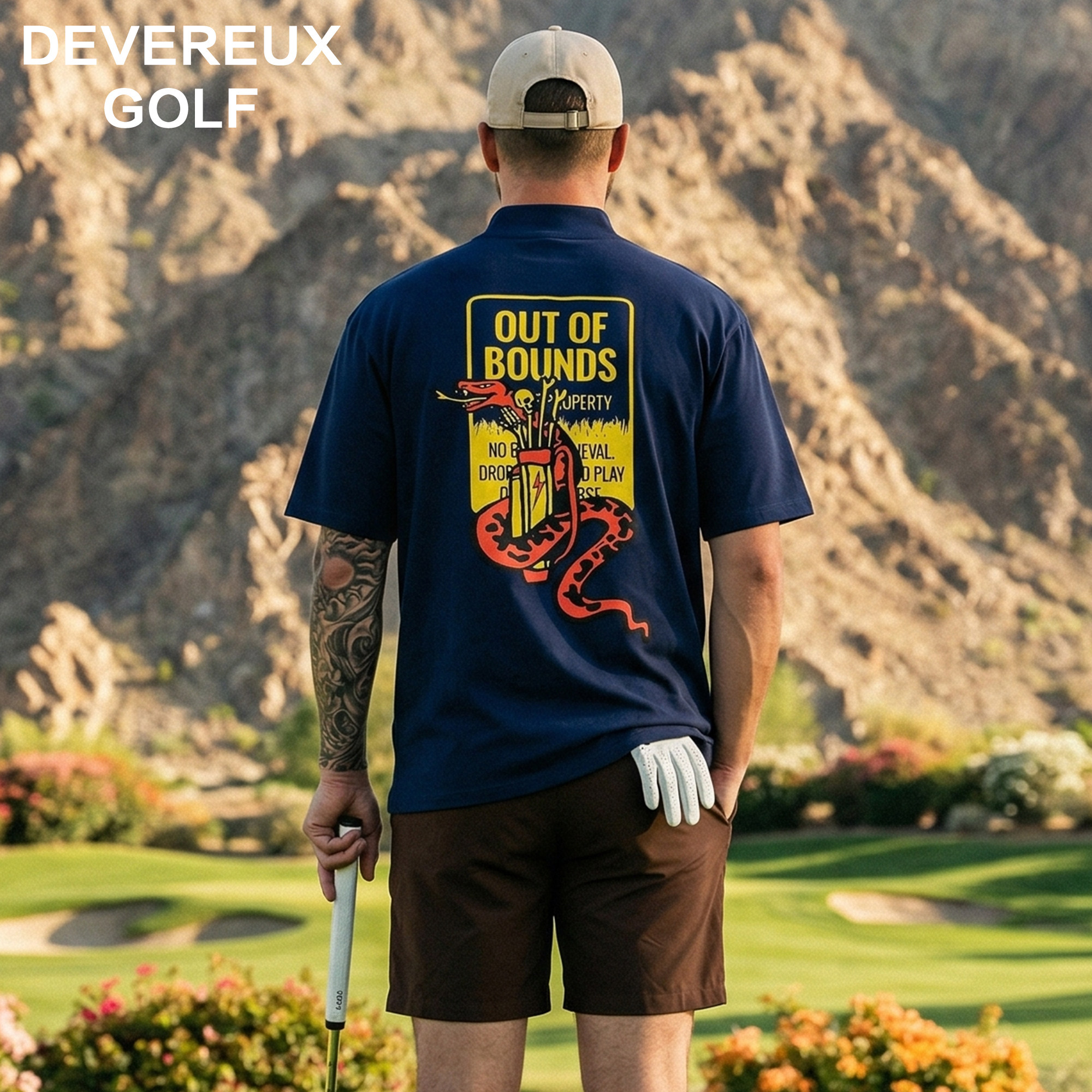 Devereux Golf美式街头叛逆骷髅蛇大印花潮牌速干高尔夫短袖T恤男
