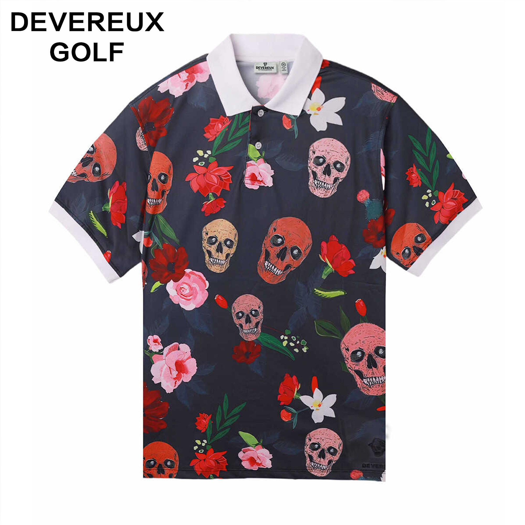 DEVEREUX高尔夫短袖POLO衫男 骷髅头花卉速干运动宽松透气翻领T恤
