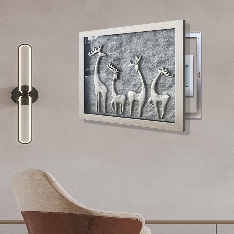 电表箱装饰画弱电箱遮挡画轻奢挂画现代简约配电箱画雕刻立体画鹿图片