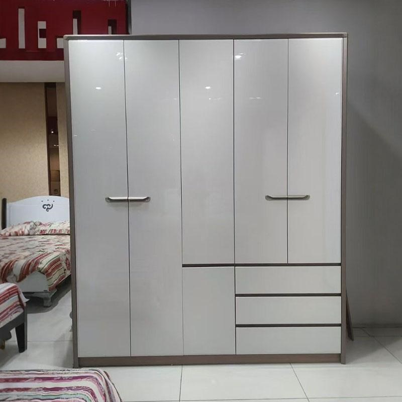 亮烤漆5门6门衣柜家用卧室大衣橱免拉手分段式大容量储物收纳柜子