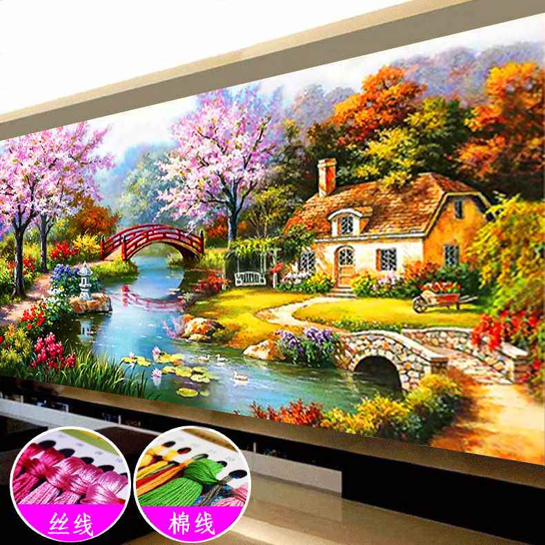 印花十字绣2020新款线绣田园风景画花园小屋欧式梦幻家园
