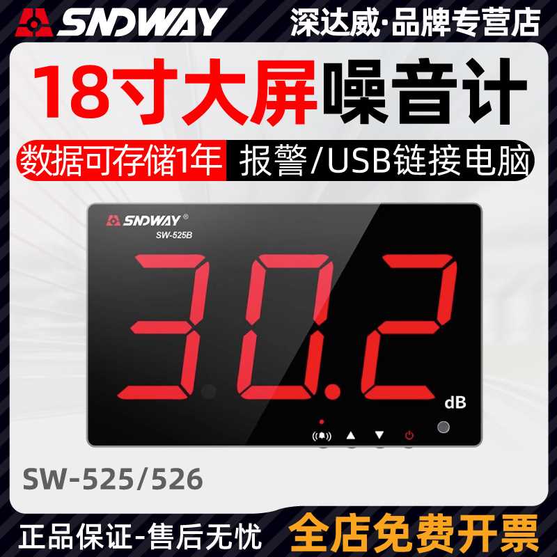 深达威SW-525A/526A挂壁式分贝仪大屏高精度家用噪音计噪声报警器