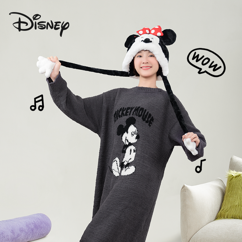 【年度宠粉节】Disney/迪士尼女新款刺绣睡衣冬季舒面绒灰色睡裙,女士内衣/男士内衣/家居服,睡裙,淘宝优惠券,粉丝福利购,淘宝优惠卷