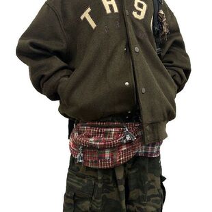 迷人布格纹复古腰包古着感做旧多功能包包斜挎胸包男女高中大学生