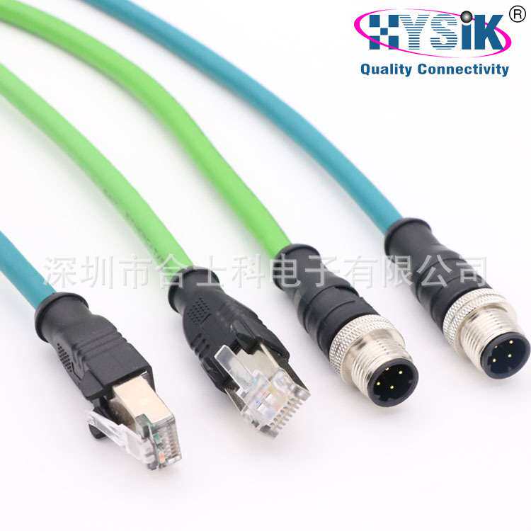 Ethercat网线防水接头 M12 D编码 4芯公头转RJ45连接器
