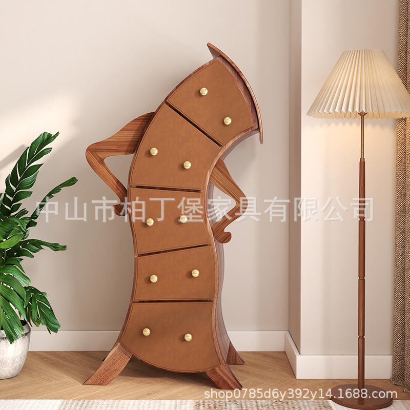 中古叉腰机器人实木斗柜客厅边柜玄关柜储物网红设计师五斗收纳柜