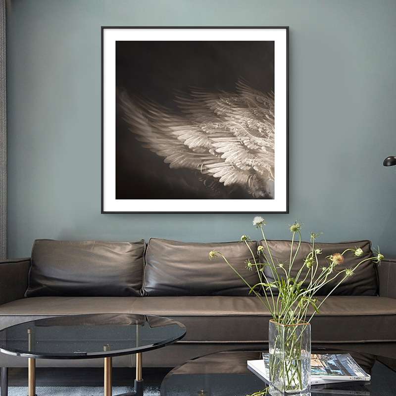 客厅装饰画现代简约小众艺术画个性创意挂画玄关翅膀羽毛方形壁画图片