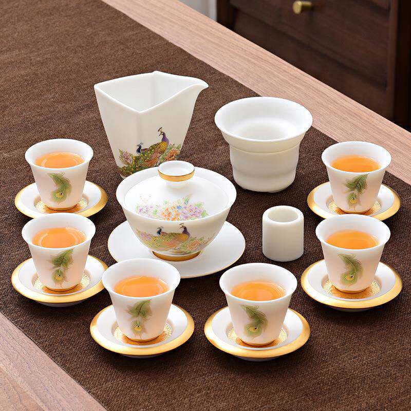 德化羊脂玉白瓷茶具家用功夫泡茶盖碗茶壶会客茶具套装办公室高端