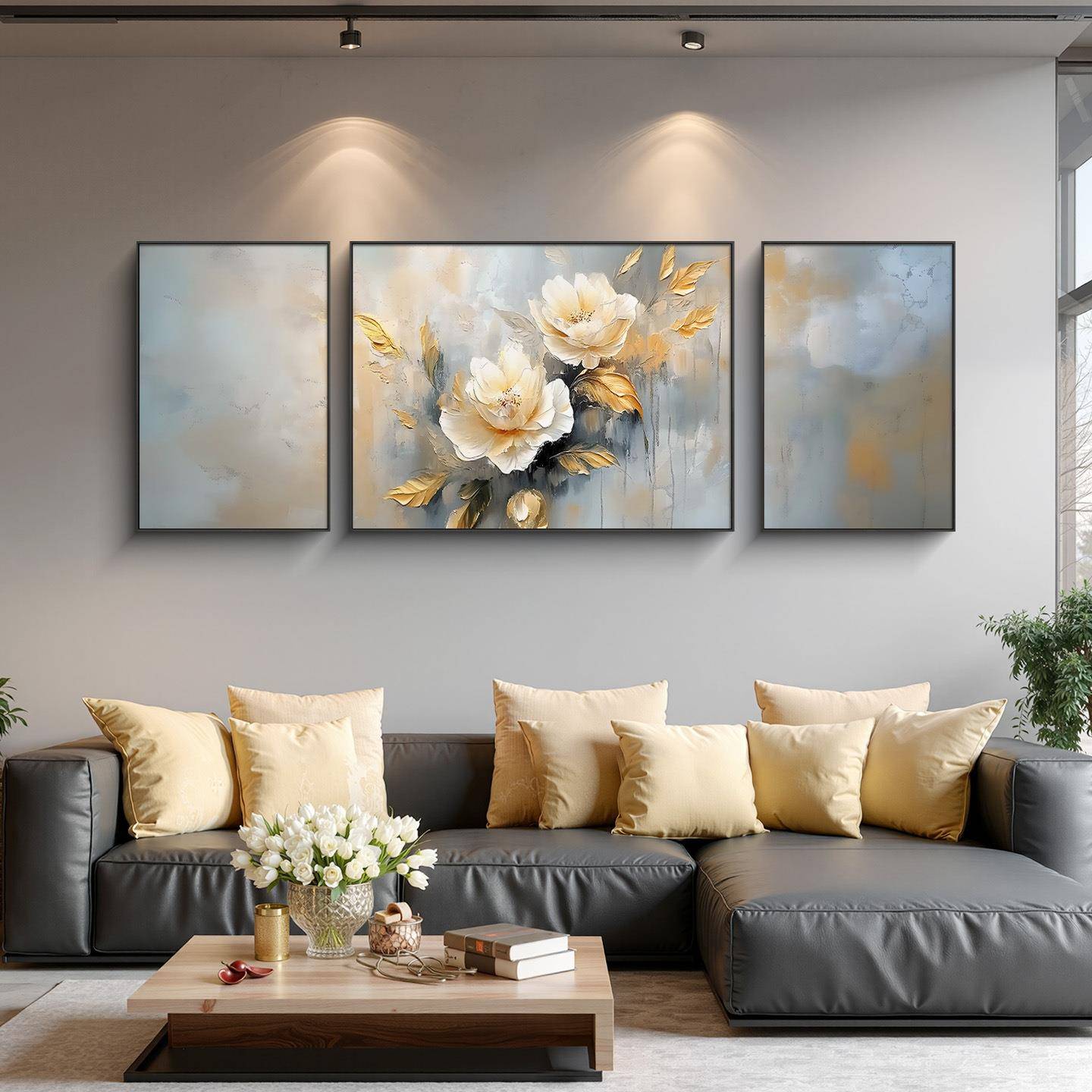《锦上花》轻奢牡丹客厅沙发墙装饰画高档艺术卧室走廊过道三联画