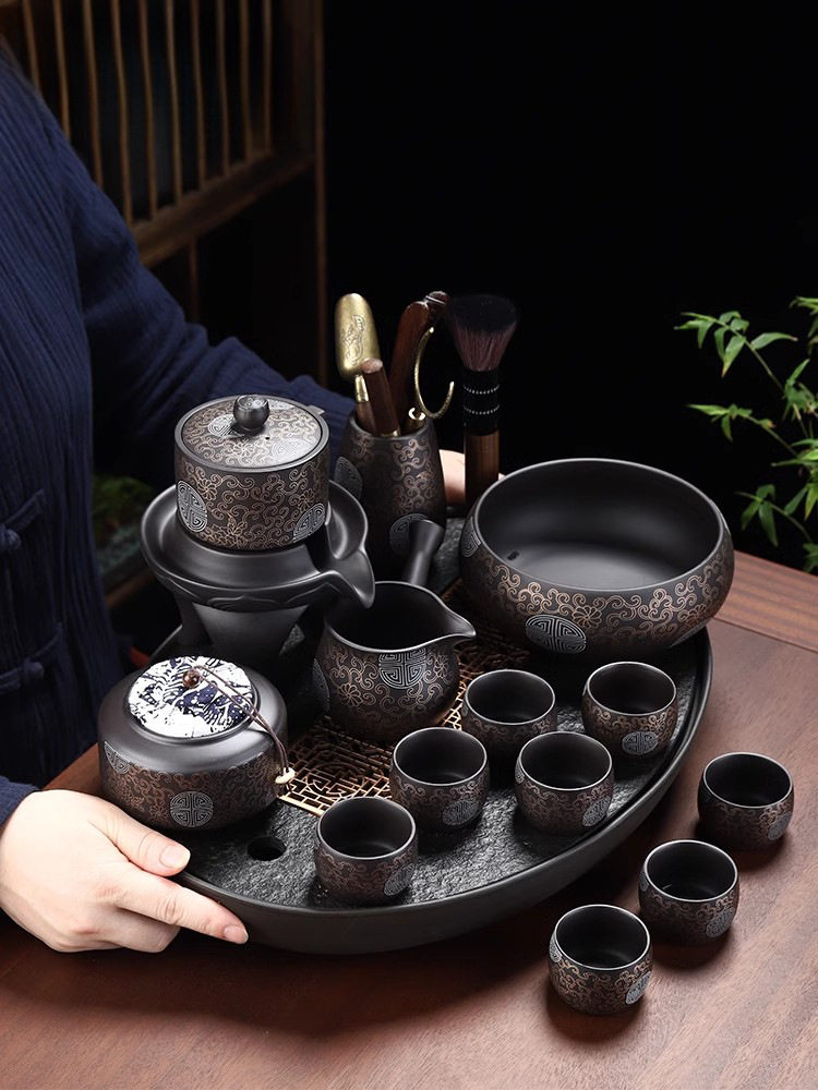 茶具套装2026新款 茶具用品紫砂茶盘客厅办公旋转茶壶整套