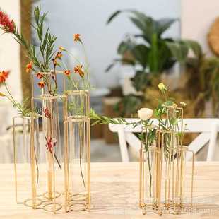饰品 金属花架试管透明玻璃花瓶简约现代创意家居花艺水培插花装