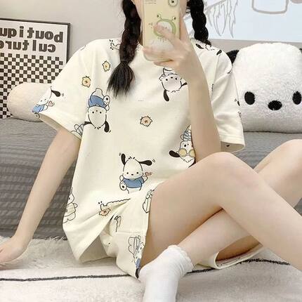睡衣女夏季新款短袖短裤2026年新款卡通可爱大码可外穿家居服套装