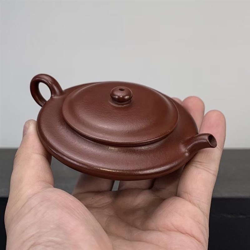 小虚扁壶超小容量60cc宜兴紫砂壶原矿朱泥手工小品壶泡.茶把玩佳