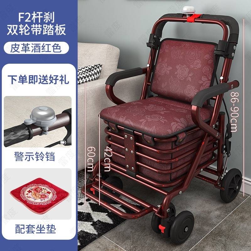 老人手推车折叠代步买菜小推车助力F可坐老年人坐的能推走的软椅