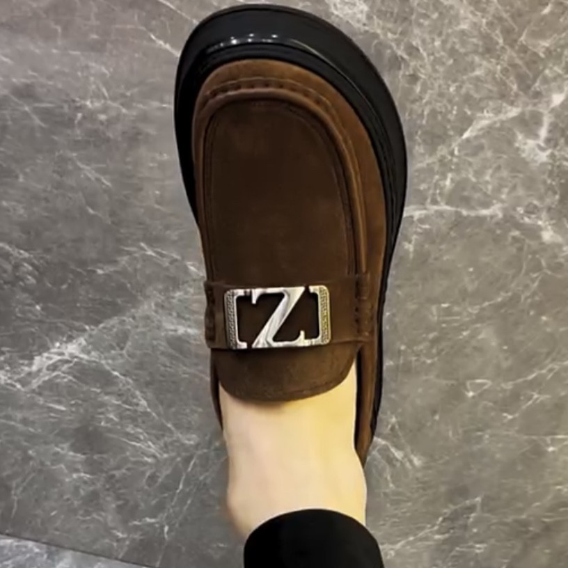 639732春季新款磨砂皮商务休闲一脚蹬舒适圆头时尚百搭软底皮鞋男