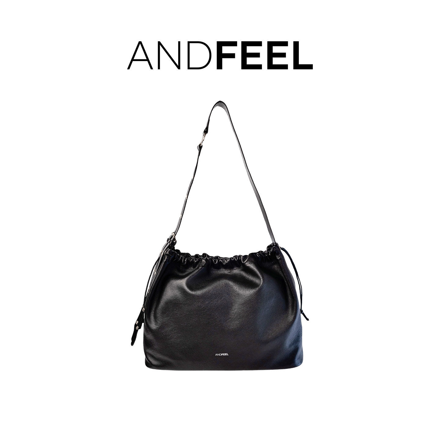 ANDFEEL集鲤垃圾袋AF女包时尚大容量斜挎包牛皮黑色
